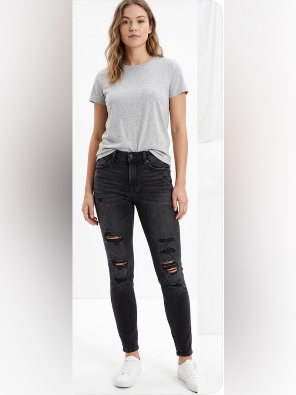 American Eagle Black Denim Distressed Super Stretch Jegging Jeans Size 2